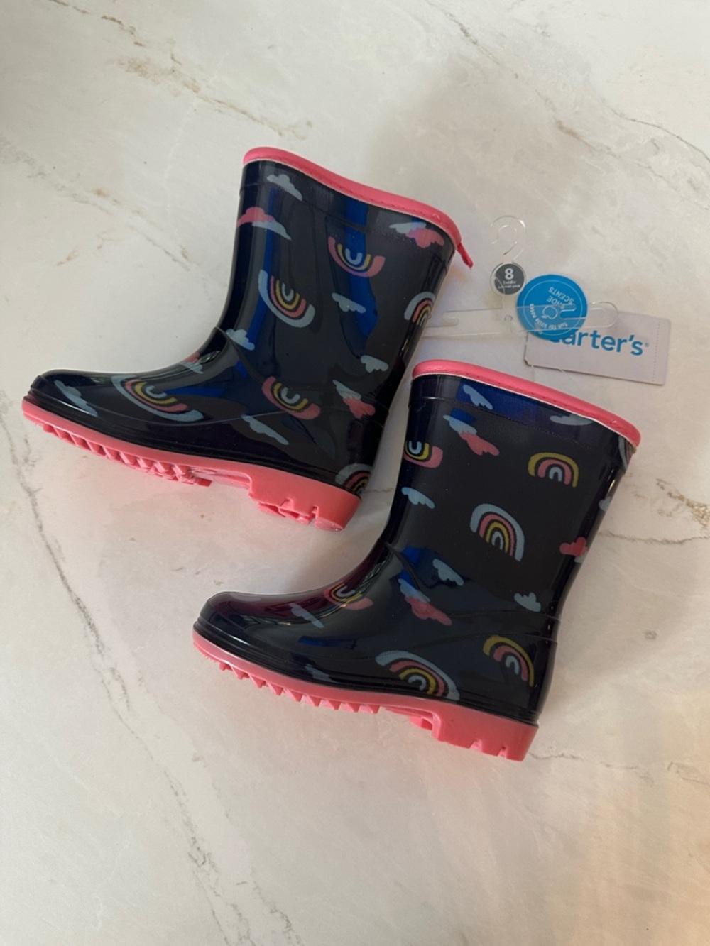 Carter's Navy Rainbow Kids Rain Boots with Pink Trim